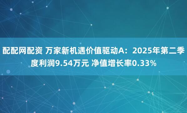 配配网配资 万家新机遇价值驱动A：2025年第二季度利润9.54万元 净值增长率0.33%